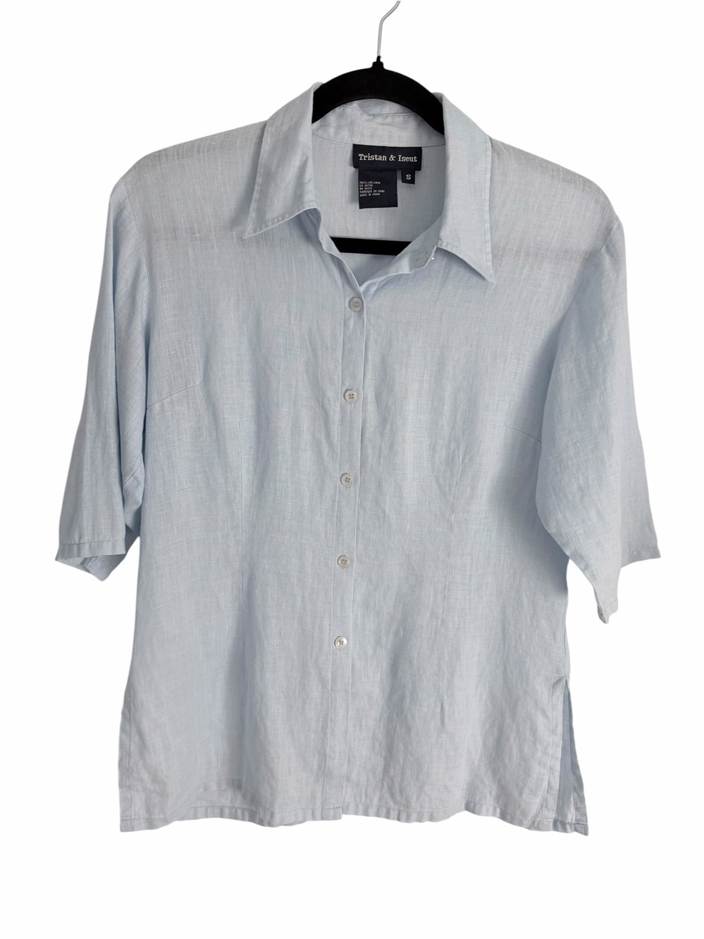 TRISTAN & ISEUT Light Blue 100% Linen Button-Up Shirt Casual size S - Picture 3 of 11